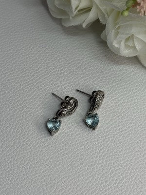 925 Sterling Silver Blue Topaz Heart Earrings Length 0.85 Inch