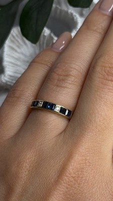 14K Yellow Gold Sapphire 0.33 CTW & Diamond 0.02 CTW Band Ring Size 6