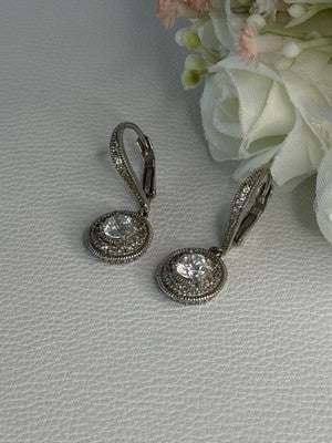Shiny 925 Sterling Silver CZ Earrings Length 1.30 Inch