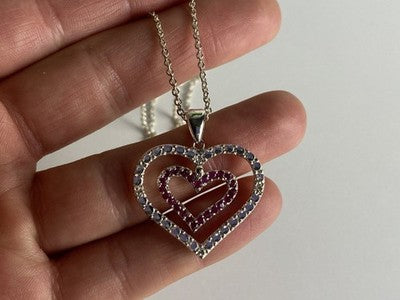 925 Sterling Silver Spinel "Hearts" Chain With Pendant