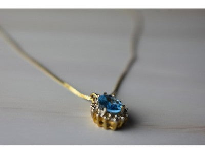 14K Yellow Gold Blue Spinel & CZ Chain With Pendant