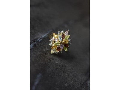925 Sterling Silver Gold Plated Multi Gemstones Ring Size 6.5