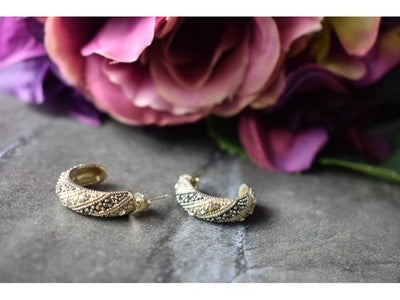 925 Sterling Silver CZ & Marcasites Stud Earrings