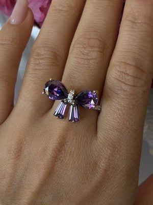 925 Sterling Silver Gold Plated Bow Cz Ring Size 10