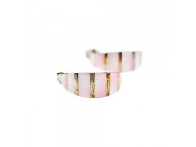 925 Sterling Silver Gold Plated Pink Mother Of Pearl Stud Earrings