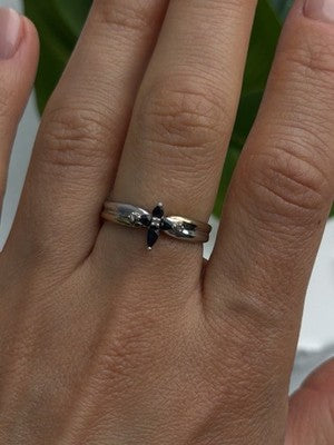 925 Sterling Silver Sapphire & Diamond Cross Ring Size 8.5