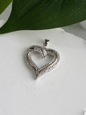 925 Sterling Silver & Gold Plated Diamond Heart Pendant