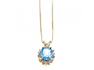 14K Yellow Gold Blue Spinel & CZ Chain With Pendant
