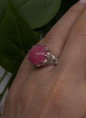 925 Sterling Silver Pink Agate Flower Ring Size 7.5