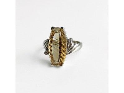 925 Sterling Silver Golden Tourmaline & Quartz Ring Size 6.5