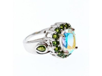 925 Sterling Silver Quartz & Peridot Ring Size 5.5