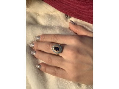 925 Sterling Silver Gold Plated Blue Alpanite, Turquoise & CZ Ring Size 8