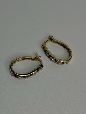 925 Sterling Silver Gold Plated Sapphire & Diamond Earrings Length 0.8 Inch