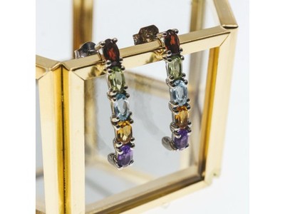 925 Sterling Silver Multi Gemstones Earrings