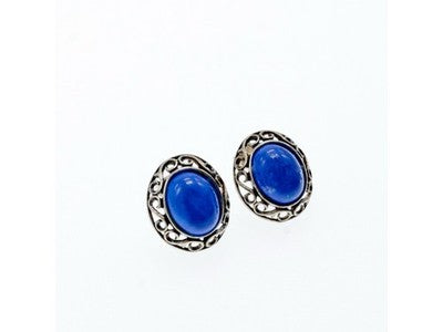 Vintage 925 Sterling Silver Blue Agate Stud Earrings