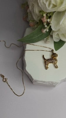 925 Sterling Silver Gold Plated Cz Cockapoo Poodle Dog Necklace