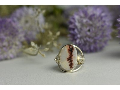 Vintage 925 Sterling Silver Moss Agate Ring Size 8