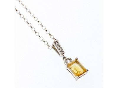 925 Sterling Silver Citrine & CZ Chain With Pendant