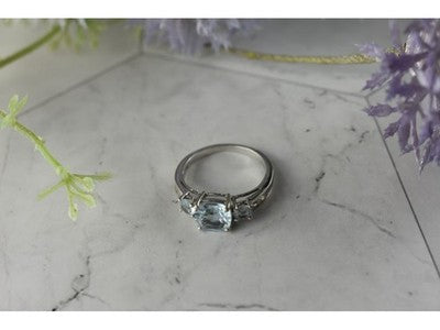 925 Sterling Silver Blue and Colorless Spinel Ring Size 6.5