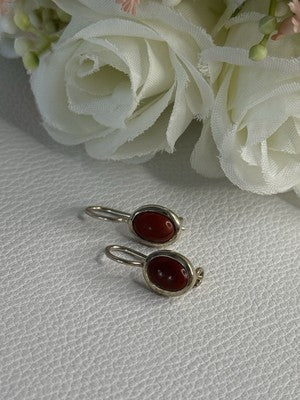 925 Sterling Silver Carnelian Earrings Length 0.70 Inch