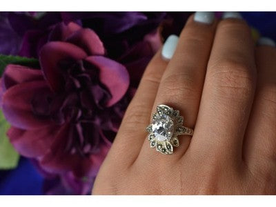 925 Sterling Silver CZ & Marcasites Ring Size 6.5