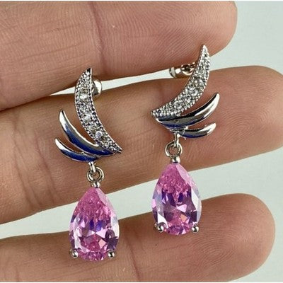 Stud Earrings With Pink & White CZ