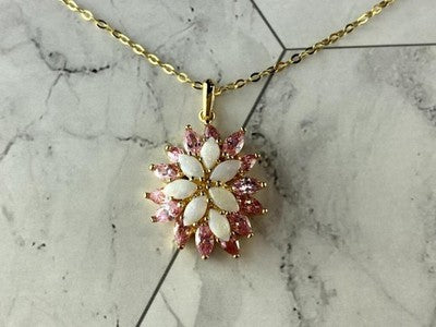 925 Sterling Silver Gold Plated Opal & Morganite Chain With Pendant