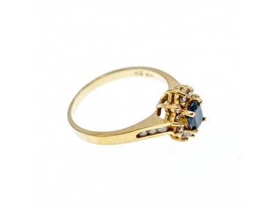 14K Yellow Gold Dark Blue Spinel & Diamonds Ring Size 5.5