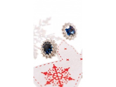 925 Sterling Silver Sapphire & CZ Earrings