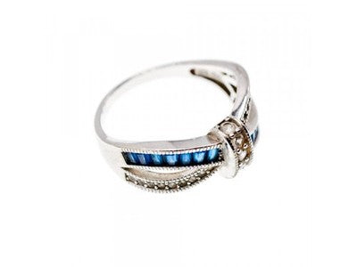 925 Sterling Silver Blue & White Spinel Ring Size 9.5
