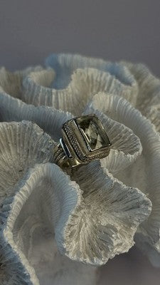 Vintage Style 925 Sterling Silver Quartz Stone Ring Size 6