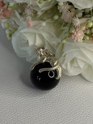 925 Sterling Silver Onyx Cat Pendant Length 1.20 Inch