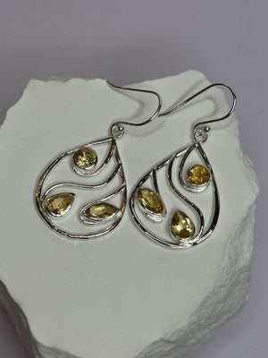 925 Sterling Silver Citrine Earrings Length 1.8 Inch