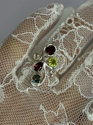 925 Sterling Silver Alexandrite, Garnet & Peridot Ring Size 6.5