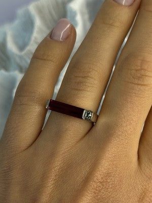 925 Sterling Silver Spinel & Marcasite Ring Size 7.5