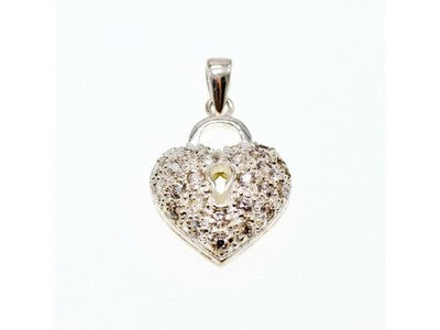 925 Sterling Silver CZ Heart Lock Pendant