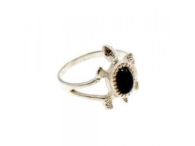 925 Sterling Silver Black Onyx "Turtle" Ring Size 5.5