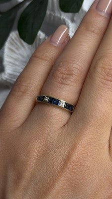 14K Yellow Gold Sapphire 0.33 CTW & Diamond 0.02 CTW Band Ring Size 6