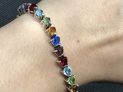 925 Sterling Silver Multicolor CZ Bracelet 7 In