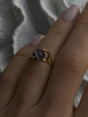 925 Sterling Silver Purple Spectrolite Cats Eye Ring Size 6