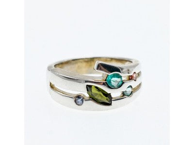 925 Sterling Silver Multicolor Spinel Ring Size 7