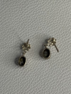 925 Sterling Silver Abalone & Marcasite Earrings Length 0.60 Inch