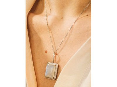 925 Sterling Silver Moonstone & CZ Chain With Pendant