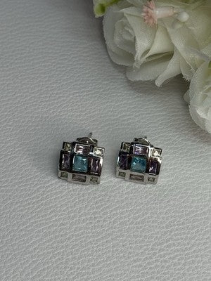 925 Sterling Silver Multicolor Spinel Earrings Length 0.46 Inch