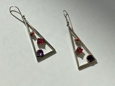 925 Sterling Silver Morganite, Iolite & Agate Earrings