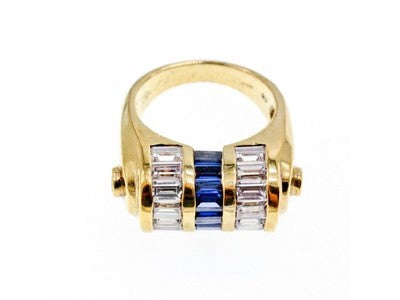 925 Sterling Silver Gold Plated Sapphires & CZ Ring Size 7
