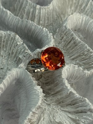 925 Sterling Silver Orange Spinel Ring Size 6
