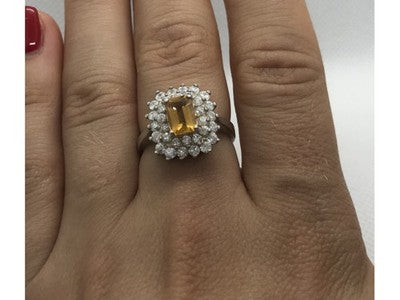 925 Sterling Silver Citrine & CZ Ring Size 7.5