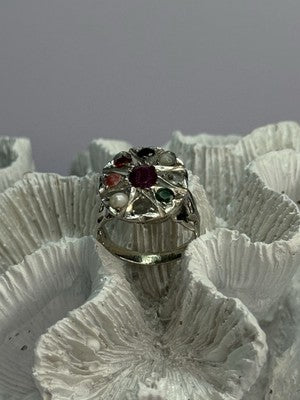 925 Sterling Silver Ruby & Multicolor Gemstones Ring Size 8