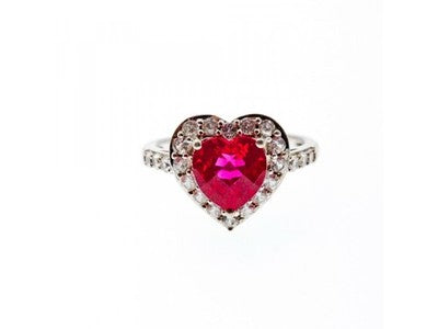 925 Sterling Silver Ruby & CZ "Heart" Ring Size 7
